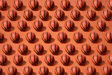 basketball ball pattern on red background. sport and competition.copy space. 3d illustration