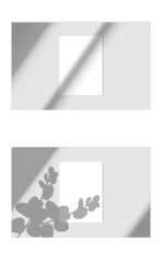 Set of vector shadow overlay for mockup. Realistic shadow for artwork presentation, branding, corporate identity, advertising, Logo demonstration. EPS 10 gray backgroud and A4 sheet white color