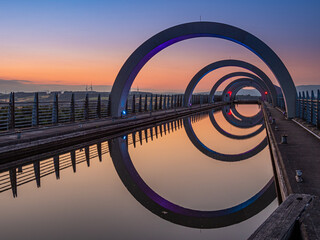 Reflections of Falkirk Wheel at sunset