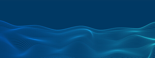 Abstract blue technology distorted lines design, digital network background, wavy surface, vector communication concept, blank space