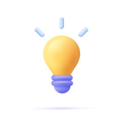 3d cartoon style minimal yellow light bulb icon. Idea, solution, business, strategy concept. © Анна Тощева