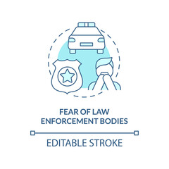 Fear of law enforcement bodies blue blue concept icon. Freedom deprivation aftermath abstract idea thin line illustration. Scared of police. Vector isolated outline color drawing. Editable stroke