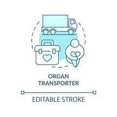 Organ transporter blue concept icon. International organ smuggling abstract idea thin line illustration. Black market sale and purchase. Vector isolated outline color drawing. Editable stroke