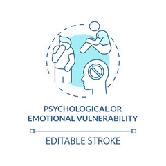 Psychological, emotional vulnerability blue concept icon. Psychological consequences abstract idea thin line illustration. Post traumatic stress. Vector isolated outline color drawing. Editable stroke