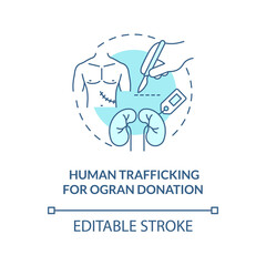 Human trade for organ donation blue concept icon. Abduction of human organs abstract idea thin line illustration. Illicit transplant surgery. Vector isolated outline color drawing. Editable stroke