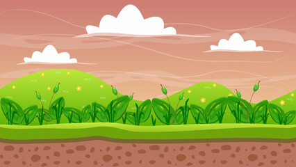 Obraz premium seamless landscape with grass, hills and clouds for platformer game