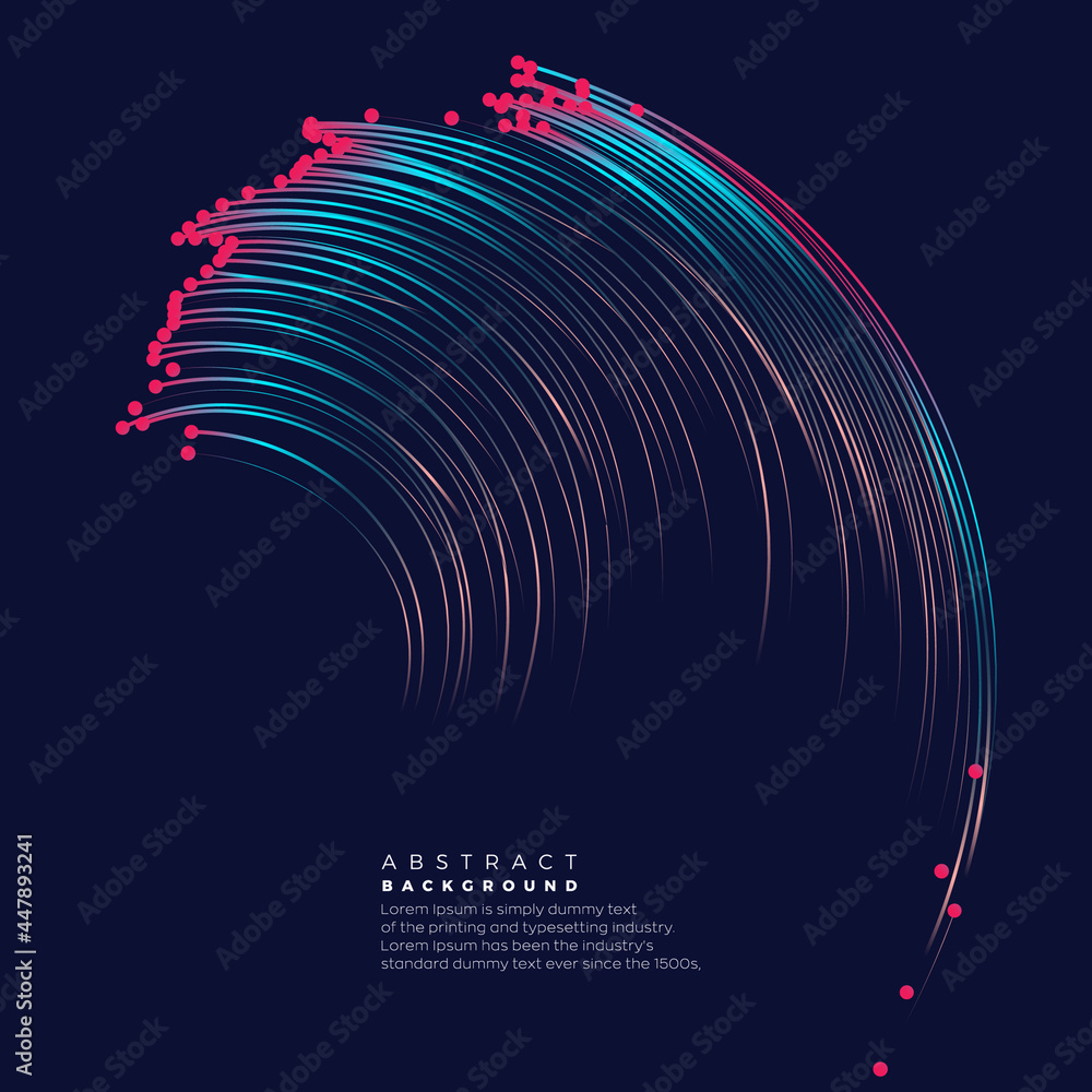 Poster evolution of data. vector explosion motion dot lines background. small particles strive out of cente
