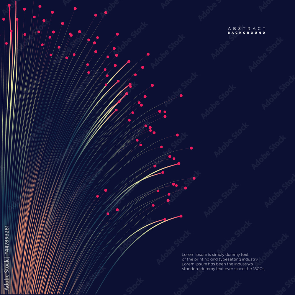 Poster evolution of data. vector explosion motion dot lines background. small particles strive out of cente