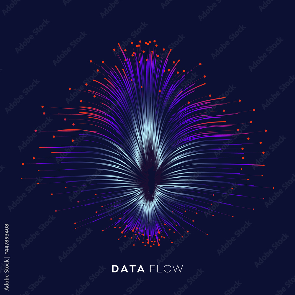 Aufkleber evolution of data. vector explosion motion dot lines background. small particles strive out of cente