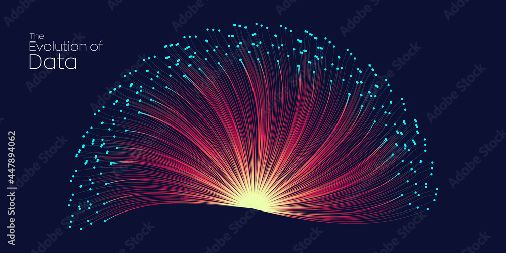 Aufkleber evolution of data. vector explosion motion dot lines background. small particles strive out of cente