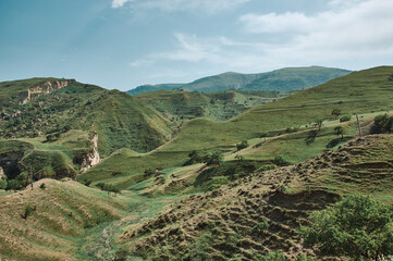  Scenic view of green meadows Dagestan, Russia