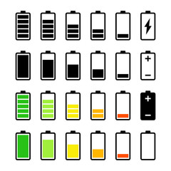 Battery icon set. Set of battery charge level indicators