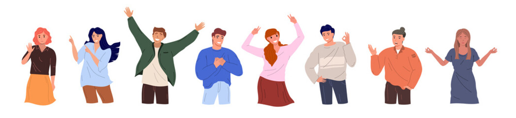 Gesturing people on white background