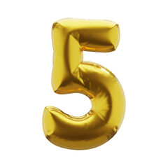 Inflatable number 5 five in golden color. Inflatable symbols of golden color for your design. 3d render.