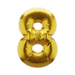 Inflatable number 8 eight in golden color. Inflatable symbols of golden color for your design. 3d render.