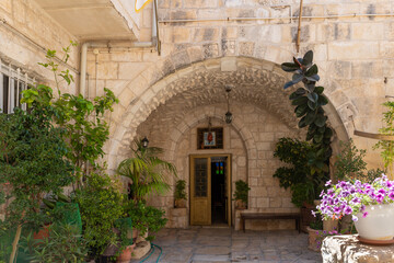 Fototapeta na wymiar The courtyard of the Sandanai Monastery in Christian quarters in the old city of Jerusalem, Israel
