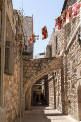  The quiet small E Sieda in Christian quarters in the old city of Jerusalem, Israel