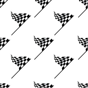 Starting finish Race flags for auto racing, motocross, bicycle races, competitions, championships. Black and white objects seamless pattern. Vector image for sports, championships and champions.