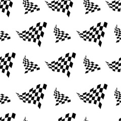 Starting finish Race flags for auto racing, motocross, bicycle races, competitions, championships. Black and white objects seamless pattern. Vector image for sports, championships and champions.