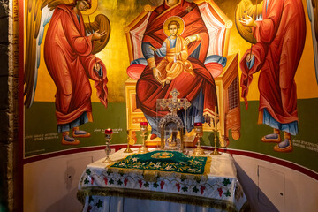 The interior of the Sandanai Monastery in Christian quarters in the old city of Jerusalem, Israel
