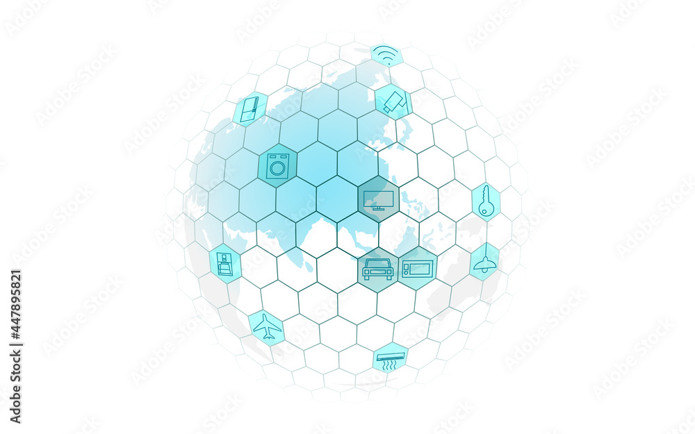 Poster planet earth asia continent internet of things icon innovation technology concept. wireless communic