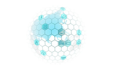 Planet Earth Asia continent internet of things icon innovation technology concept. Wireless communication network IOT ICT. Intelligent system automation modern AI computer online vector illustration