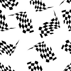 Starting finish Race flags for auto racing, motocross, bicycle races, competitions, championships. Black and white objects seamless pattern. Vector image for sports, championships and champions.