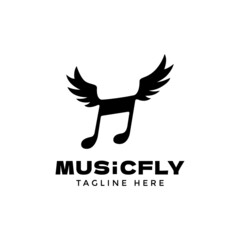 Music notes with wings illustration logo design inspiration	