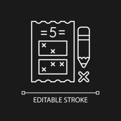 Five digit lottery game white linear icon for dark theme. Choosing five numbers for combination. Thin line customizable illustration. Isolated vector contour symbol for night mode. Editable stroke