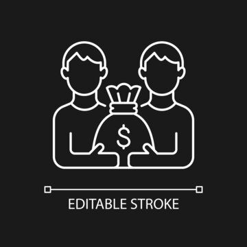 Pari mutuel prize white linear icon for dark theme. Dividing prize between same tier winners. Thin line customizable illustration. Isolated vector contour symbol for night mode. Editable stroke