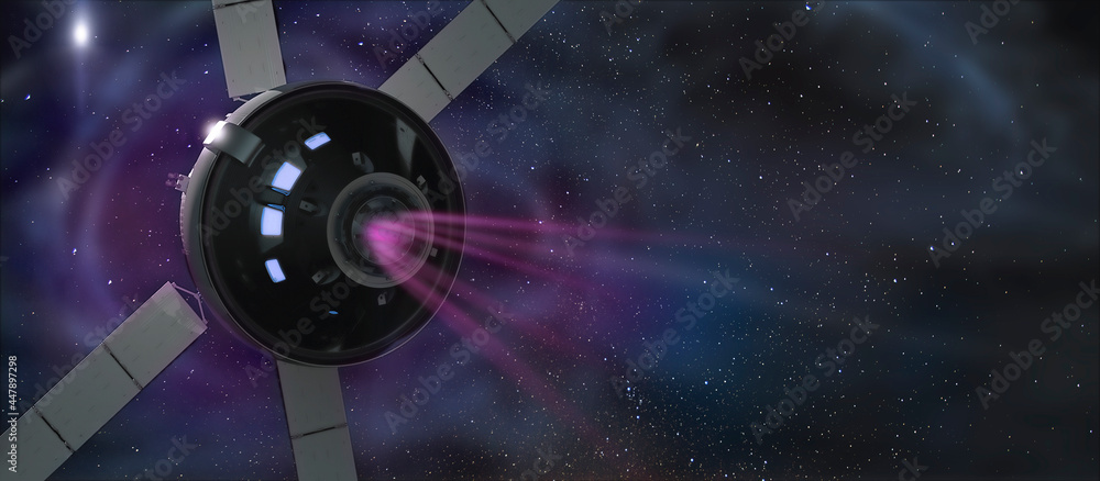 Poster spaceship in outer space with copy space. the elements of this image furnished by nasa.