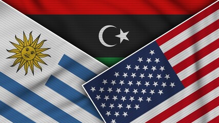 Libya United States of America Uruguay Flags Together Fabric Texture Effect Illustration
