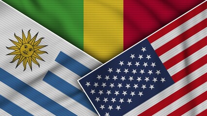 Mali United States of America Uruguay Flags Together Fabric Texture Effect Illustration