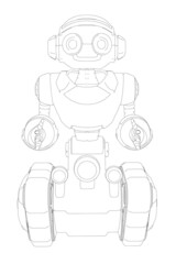 Robot outline isolated on white background. Front view. Vector illustration