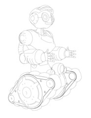 Robot outline isolated on white background. Front view. Vector illustration