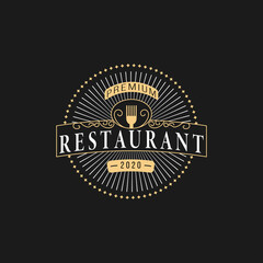 Restaurant retro vintage luxury logo template design concept inspiration idea with elegant ornament for identity, Restaurant, Royalty, Boutique, Cafe, Hotel, Heraldic, Jewelry, Fashion, badges.