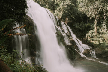 Fototapeta premium Landscape of wachirathan waterfall, Inthanon National Park, Thailand.