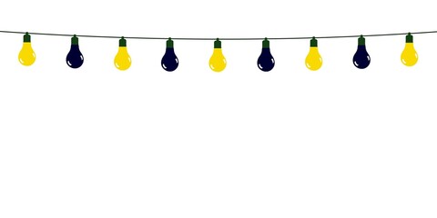 Garland of black and yellow light bulbs isolated on a white background	