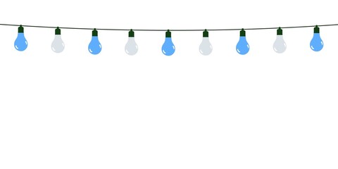 Garland of white and blue light bulbs isolated on a white background	