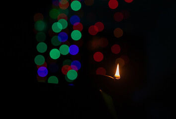 Combination of modern and traditional light of celebration of diwali.