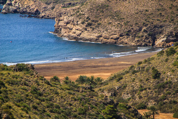 Beautiful El Gorguel beach in Cartagena Province, Spain