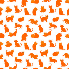 Seamless colorful cat pattern vector illustration. Little kitten and stars
