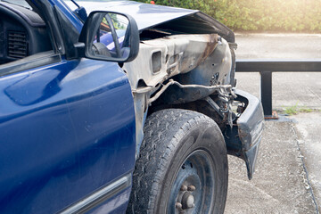 Front car damage from road accidents. Front and side injection parts were broken. The headlight was severely damaged. 