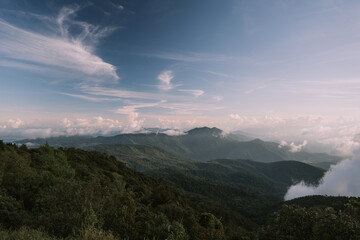 Landscape view of sunset at the highest point in Thailand