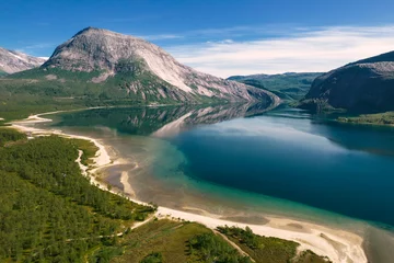 Foto op Canvas Scenic Nordland Blue Lake and Rock Formations © Tomasz Zajda