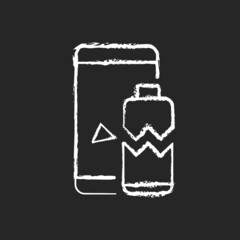 Battery not charging chalk white icon on dark background. Charging slowly . Battery drains fast problem. Charging related issue solution. Isolated vector chalkboard illustration on black