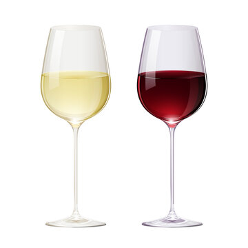 リアルな赤ワインと白ワインのグラスのイラスト