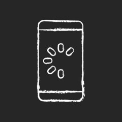 Slow phone chalk white icon on dark background. Speed up mobile phone. Lagging and freezing issue. Cellphone speed malfunction. System failure reason. Isolated vector chalkboard illustration on black