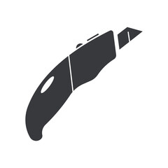 Black filled stationery knife vector icon isolated on white transparent background