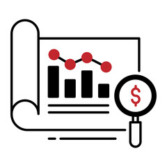 Decision Making Analysis Vector Icon Design, Business and Management Symbol, Banking and finance Sign, ECommerce Stock illustration, Folding paper with small magnifying glass and Graph Concept